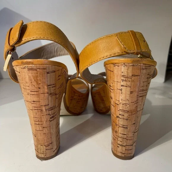 MICHAEL Michael Kors | Goldenrod Leather and Cork Platform Sandals - Picture 9 of 13